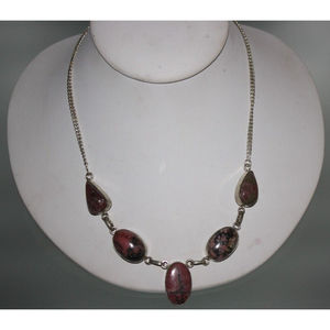 Rare Rhodochrosite Sterling Silver Necklace Women's Fashion Jewelry Boho New